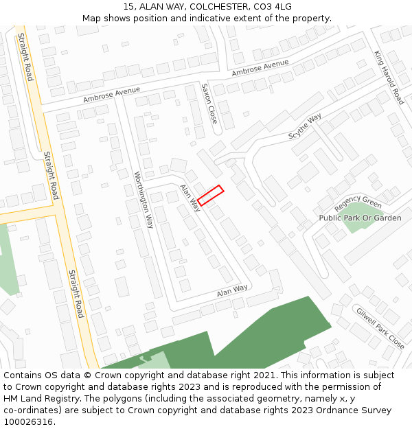 15, ALAN WAY, COLCHESTER, CO3 4LG: Location map and indicative extent of plot