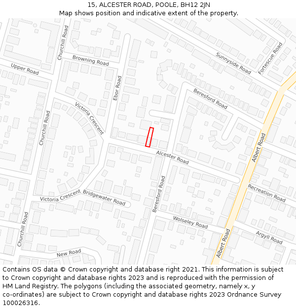 15, ALCESTER ROAD, POOLE, BH12 2JN: Location map and indicative extent of plot