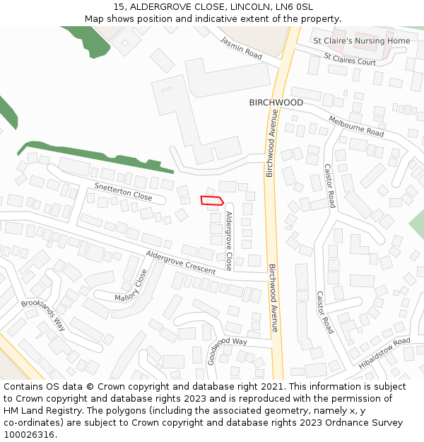 15, ALDERGROVE CLOSE, LINCOLN, LN6 0SL: Location map and indicative extent of plot