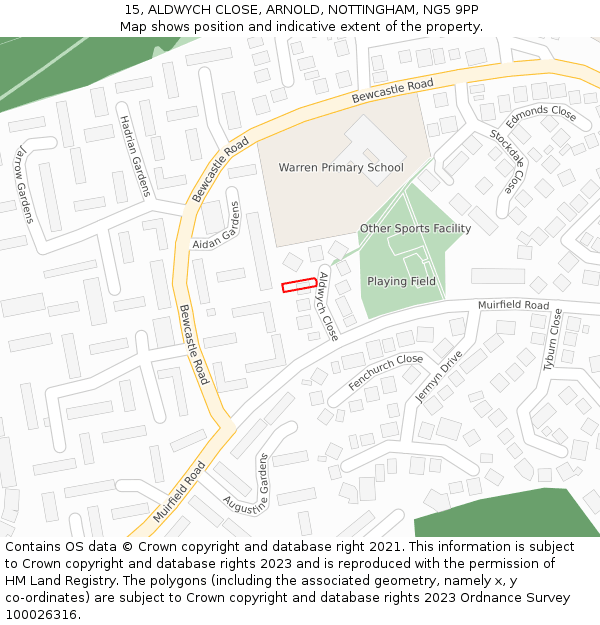 15, ALDWYCH CLOSE, ARNOLD, NOTTINGHAM, NG5 9PP: Location map and indicative extent of plot