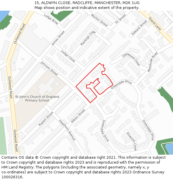 15, ALDWYN CLOSE, RADCLIFFE, MANCHESTER, M26 1UG: Location map and indicative extent of plot