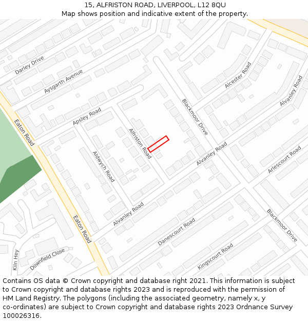 15, ALFRISTON ROAD, LIVERPOOL, L12 8QU: Location map and indicative extent of plot