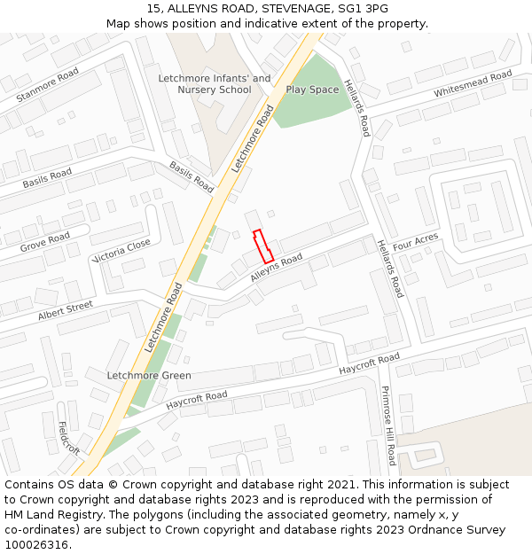 15, ALLEYNS ROAD, STEVENAGE, SG1 3PG: Location map and indicative extent of plot