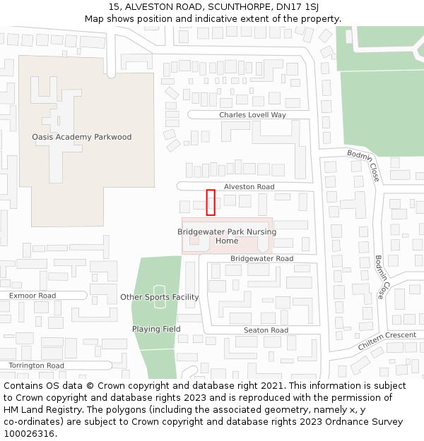 15, ALVESTON ROAD, SCUNTHORPE, DN17 1SJ: Location map and indicative extent of plot