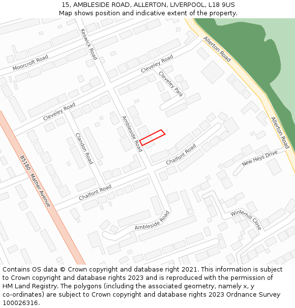 15, AMBLESIDE ROAD, ALLERTON, LIVERPOOL, L18 9US: Location map and indicative extent of plot