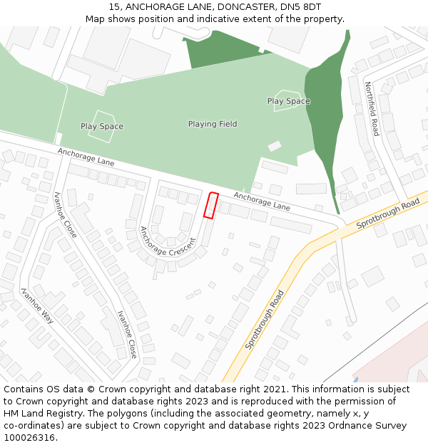 15, ANCHORAGE LANE, DONCASTER, DN5 8DT: Location map and indicative extent of plot