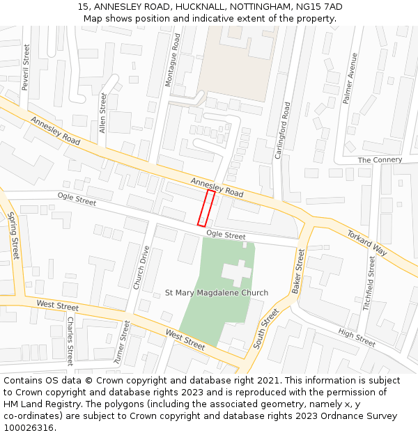 15, ANNESLEY ROAD, HUCKNALL, NOTTINGHAM, NG15 7AD: Location map and indicative extent of plot