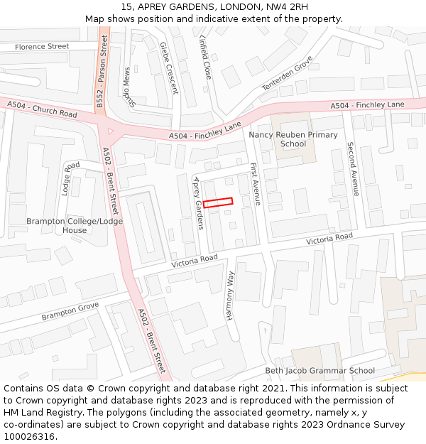 15, APREY GARDENS, LONDON, NW4 2RH: Location map and indicative extent of plot