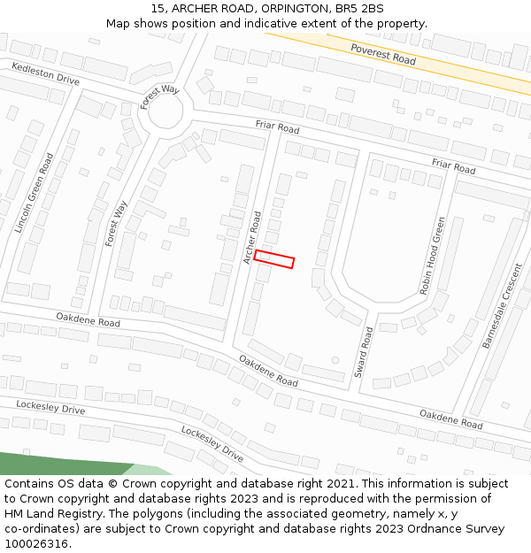 15, ARCHER ROAD, ORPINGTON, BR5 2BS: Location map and indicative extent of plot
