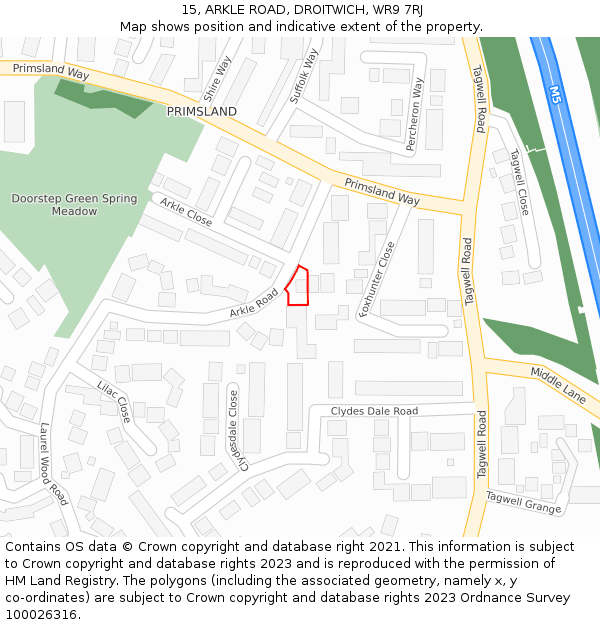 15, ARKLE ROAD, DROITWICH, WR9 7RJ: Location map and indicative extent of plot