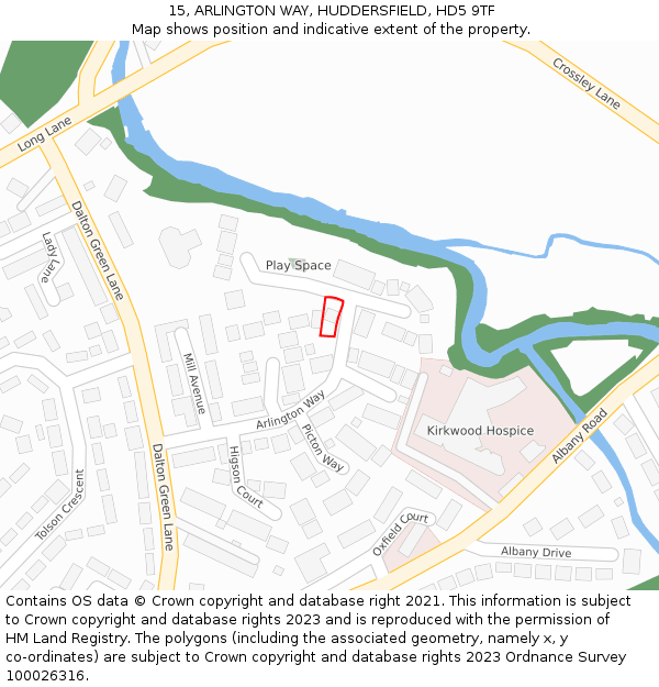 15, ARLINGTON WAY, HUDDERSFIELD, HD5 9TF: Location map and indicative extent of plot