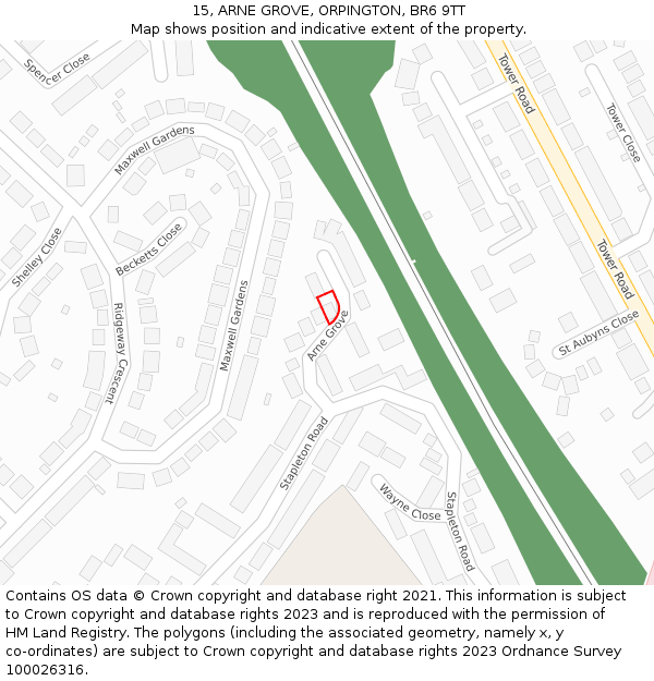 15, ARNE GROVE, ORPINGTON, BR6 9TT: Location map and indicative extent of plot