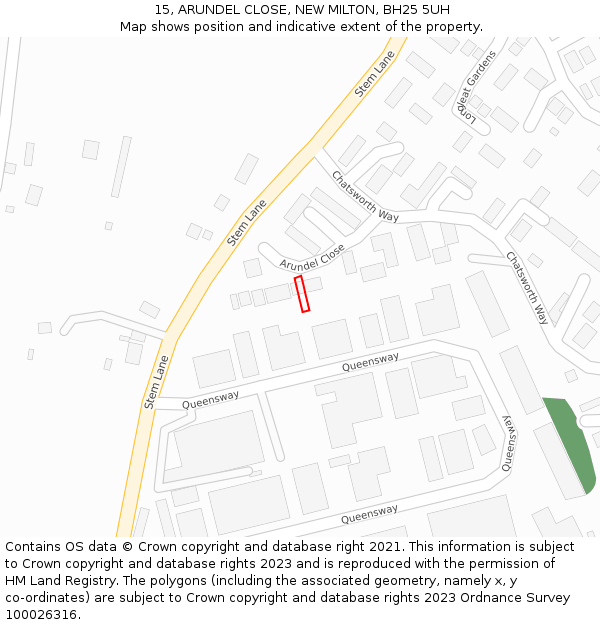 15, ARUNDEL CLOSE, NEW MILTON, BH25 5UH: Location map and indicative extent of plot