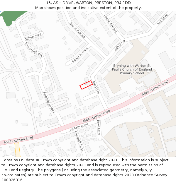 15, ASH DRIVE, WARTON, PRESTON, PR4 1DD: Location map and indicative extent of plot