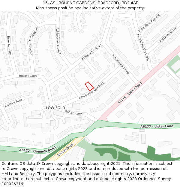 15, ASHBOURNE GARDENS, BRADFORD, BD2 4AE: Location map and indicative extent of plot