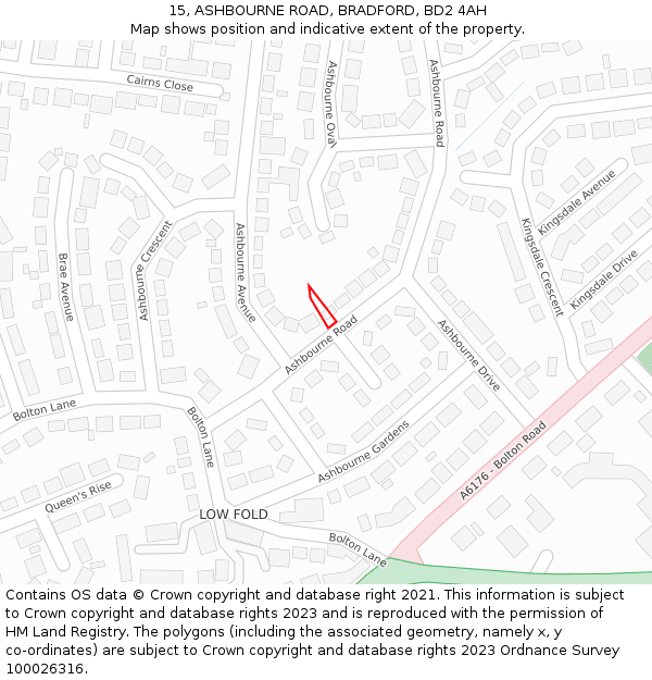 15, ASHBOURNE ROAD, BRADFORD, BD2 4AH: Location map and indicative extent of plot