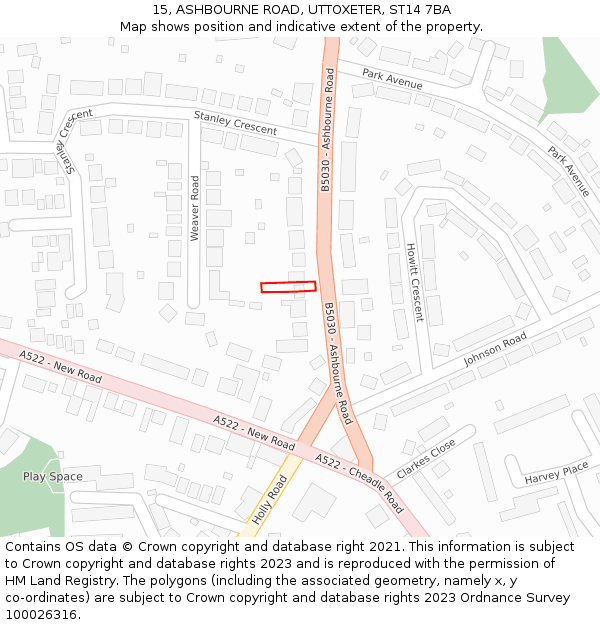 15, ASHBOURNE ROAD, UTTOXETER, ST14 7BA: Location map and indicative extent of plot
