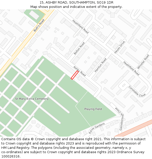 15, ASHBY ROAD, SOUTHAMPTON, SO19 1DR: Location map and indicative extent of plot