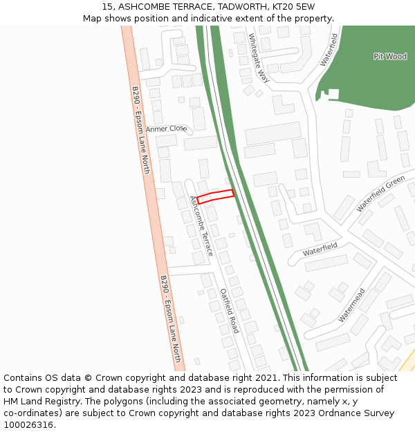 15, ASHCOMBE TERRACE, TADWORTH, KT20 5EW: Location map and indicative extent of plot