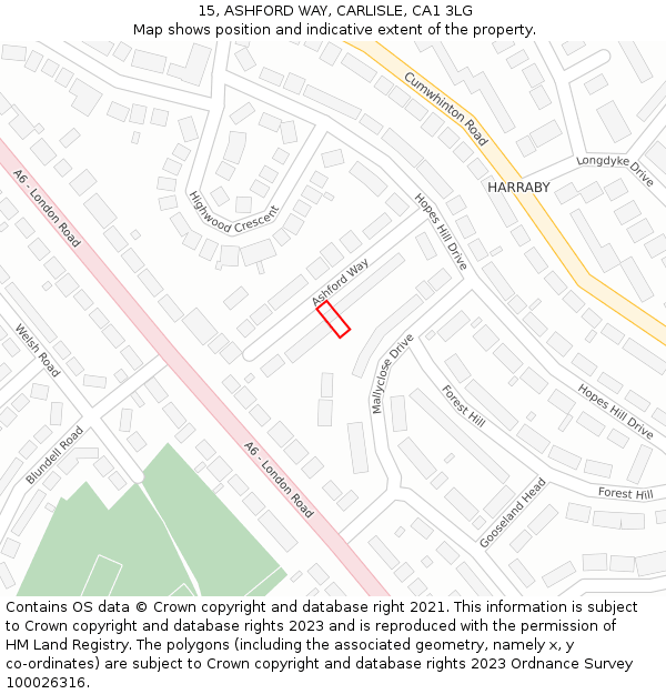 15, ASHFORD WAY, CARLISLE, CA1 3LG: Location map and indicative extent of plot