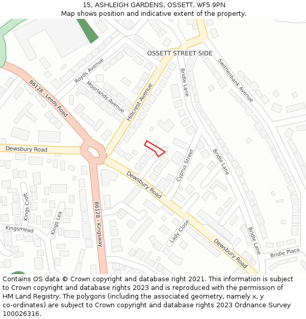 15, ASHLEIGH GARDENS, OSSETT, WF5 9PN: Location map and indicative extent of plot
