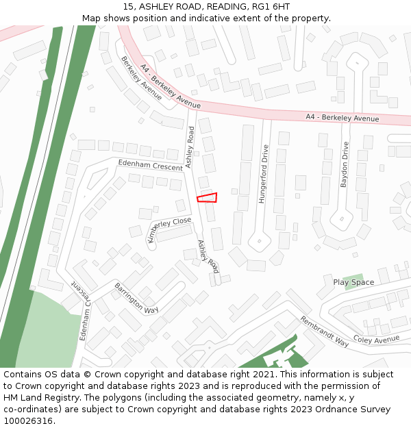 15, ASHLEY ROAD, READING, RG1 6HT: Location map and indicative extent of plot