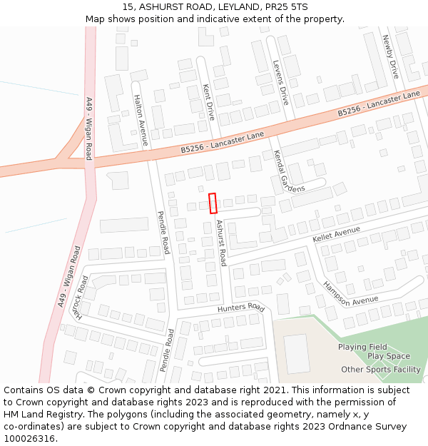 15, ASHURST ROAD, LEYLAND, PR25 5TS: Location map and indicative extent of plot
