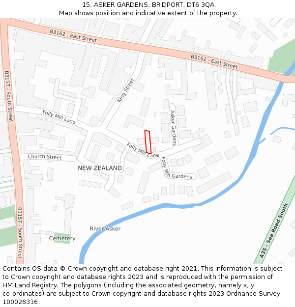 15, ASKER GARDENS, BRIDPORT, DT6 3QA: Location map and indicative extent of plot