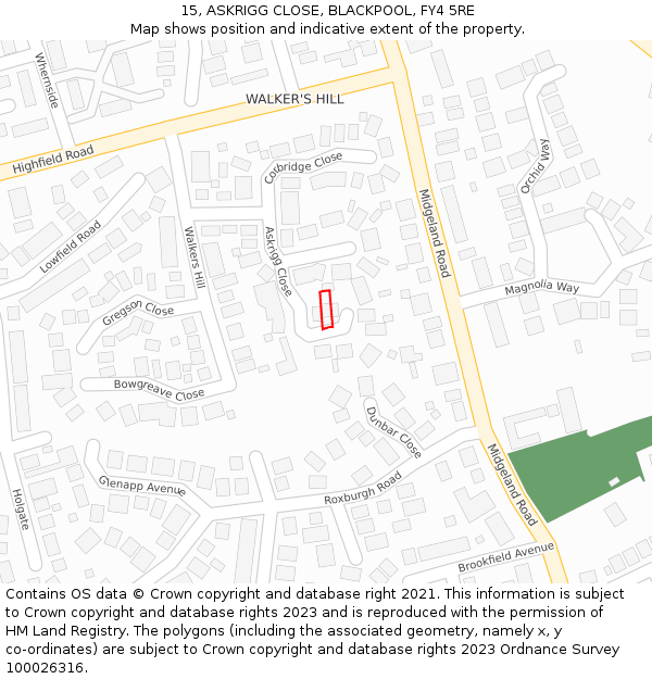 15, ASKRIGG CLOSE, BLACKPOOL, FY4 5RE: Location map and indicative extent of plot