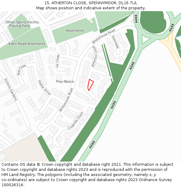 15, ATHERTON CLOSE, SPENNYMOOR, DL16 7UL: Location map and indicative extent of plot