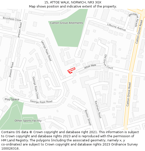 15, ATTOE WALK, NORWICH, NR3 3GX: Location map and indicative extent of plot