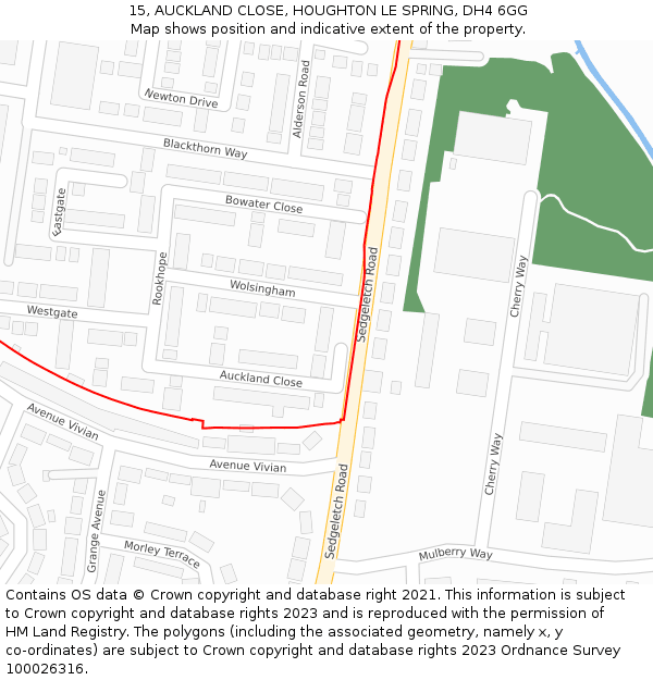 15, AUCKLAND CLOSE, HOUGHTON LE SPRING, DH4 6GG: Location map and indicative extent of plot