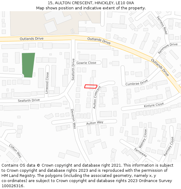 15, AULTON CRESCENT, HINCKLEY, LE10 0XA: Location map and indicative extent of plot