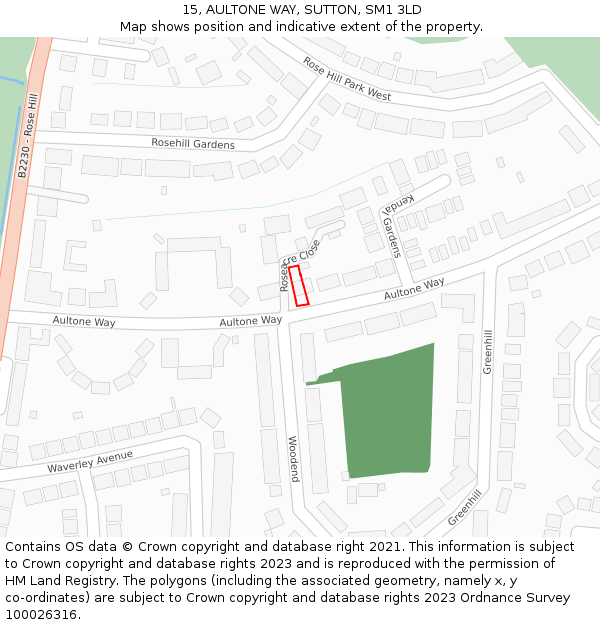15, AULTONE WAY, SUTTON, SM1 3LD: Location map and indicative extent of plot