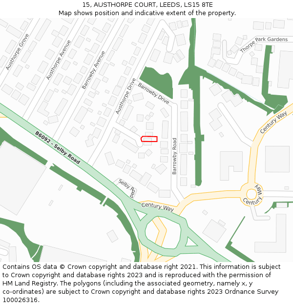 15, AUSTHORPE COURT, LEEDS, LS15 8TE: Location map and indicative extent of plot