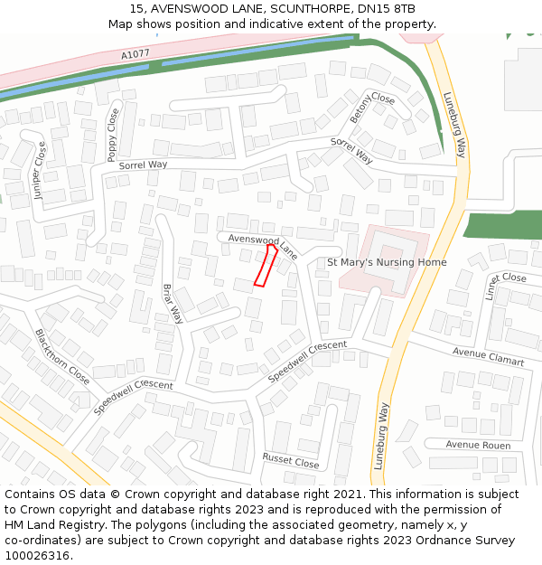 15, AVENSWOOD LANE, SCUNTHORPE, DN15 8TB: Location map and indicative extent of plot