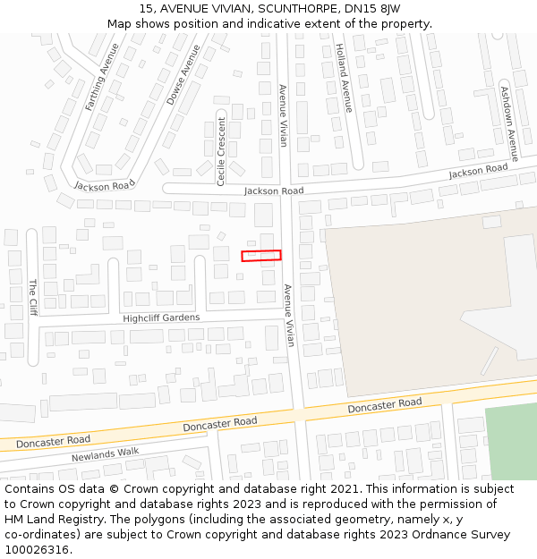 15, AVENUE VIVIAN, SCUNTHORPE, DN15 8JW: Location map and indicative extent of plot