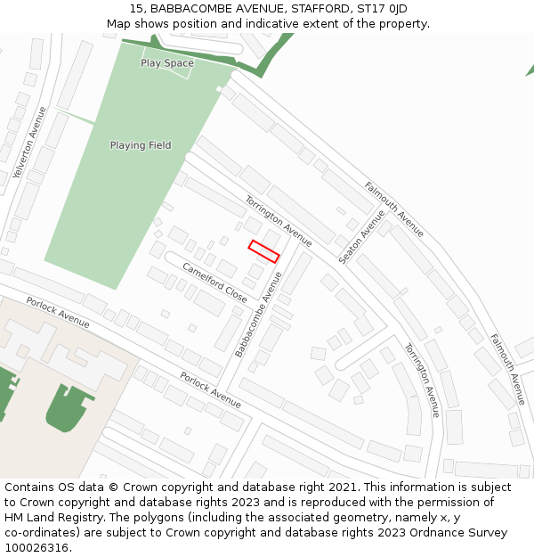 15, BABBACOMBE AVENUE, STAFFORD, ST17 0JD: Location map and indicative extent of plot
