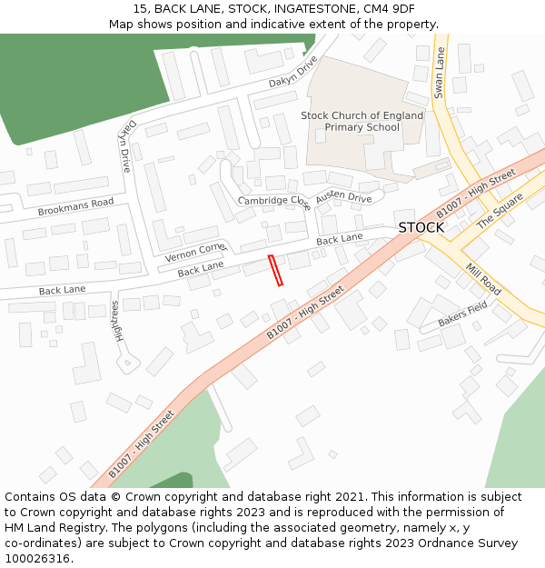 15, BACK LANE, STOCK, INGATESTONE, CM4 9DF: Location map and indicative extent of plot
