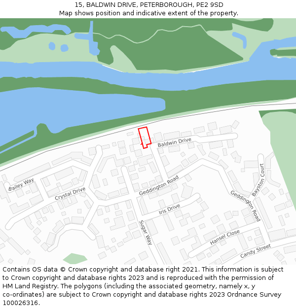 15, BALDWIN DRIVE, PETERBOROUGH, PE2 9SD: Location map and indicative extent of plot