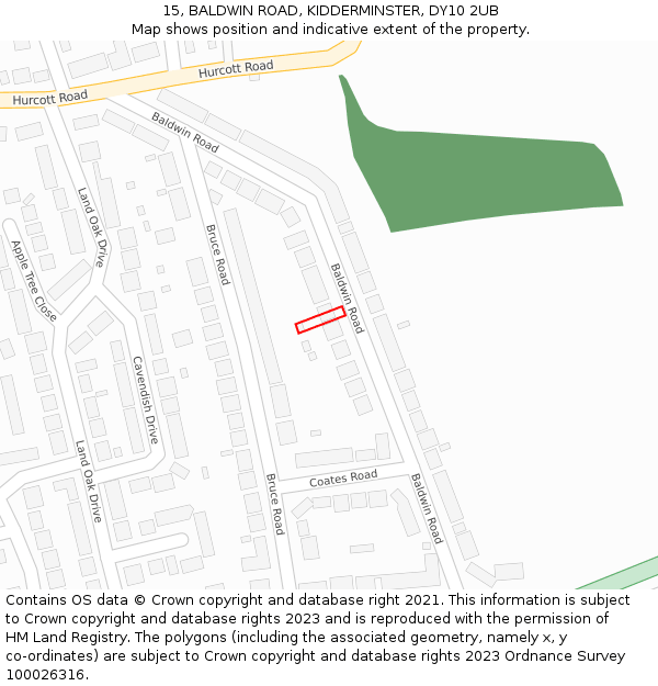 15, BALDWIN ROAD, KIDDERMINSTER, DY10 2UB: Location map and indicative extent of plot