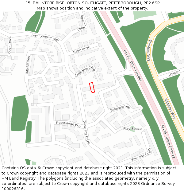 15, BALINTORE RISE, ORTON SOUTHGATE, PETERBOROUGH, PE2 6SP: Location map and indicative extent of plot