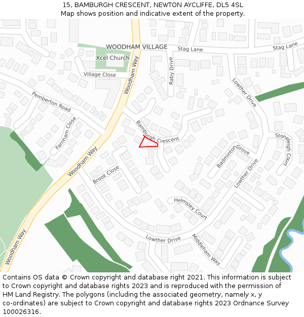 15, BAMBURGH CRESCENT, NEWTON AYCLIFFE, DL5 4SL: Location map and indicative extent of plot
