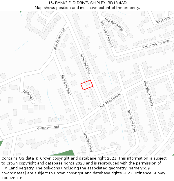 15, BANKFIELD DRIVE, SHIPLEY, BD18 4AD: Location map and indicative extent of plot
