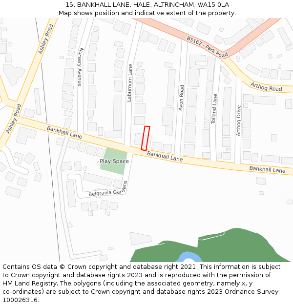 15, BANKHALL LANE, HALE, ALTRINCHAM, WA15 0LA: Location map and indicative extent of plot