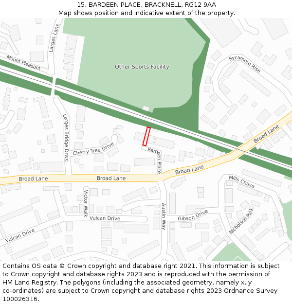 15, BARDEEN PLACE, BRACKNELL, RG12 9AA: Location map and indicative extent of plot