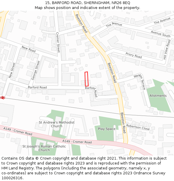 15, BARFORD ROAD, SHERINGHAM, NR26 8EQ: Location map and indicative extent of plot