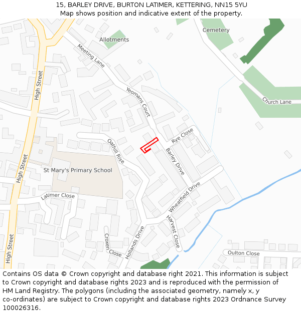 15, BARLEY DRIVE, BURTON LATIMER, KETTERING, NN15 5YU: Location map and indicative extent of plot