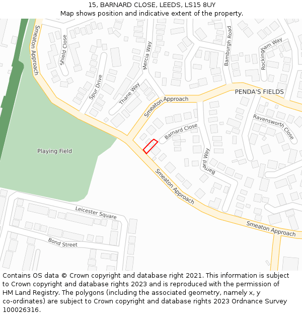 15, BARNARD CLOSE, LEEDS, LS15 8UY: Location map and indicative extent of plot
