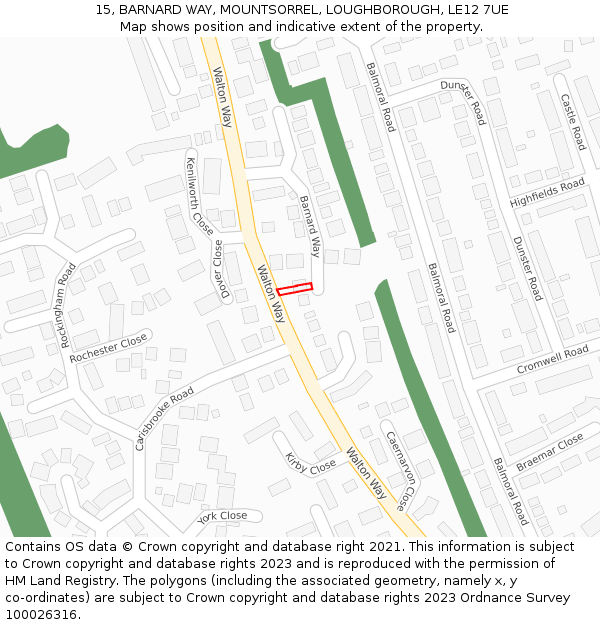 15, BARNARD WAY, MOUNTSORREL, LOUGHBOROUGH, LE12 7UE: Location map and indicative extent of plot
